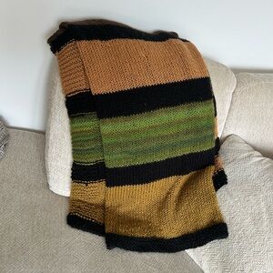 Handmade Crochet Striped Knit Throw Blanket, Soft and Cozy, Greens and Browns